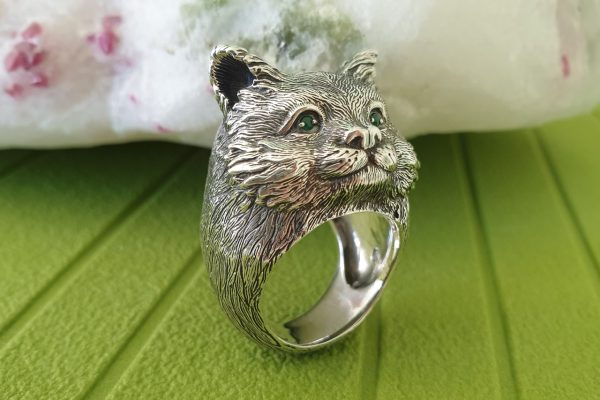 Anello Gatto con occhi di smeraldo. AD1800 - immagine 2