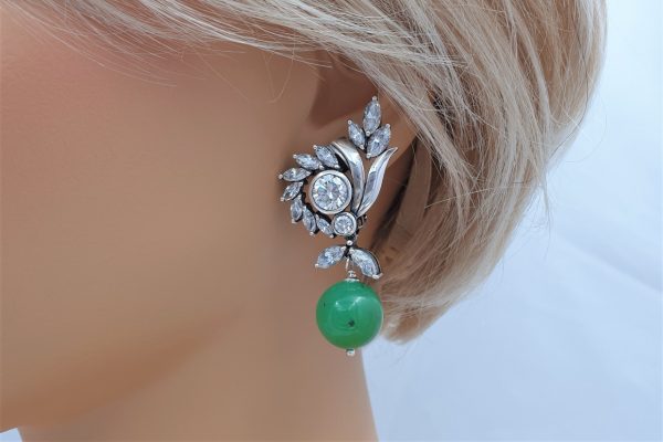 Elaborati orecchini con crisoprasio e cubic zirconia.  OAD015 - immagine 2